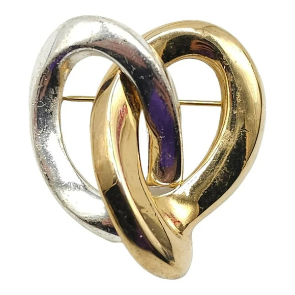 Erwin Pearl Pretzel Brooch Pin Dual Gold Silver Tone Vintage - Picture 1 of 5